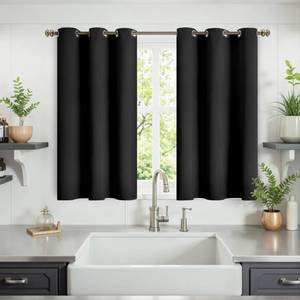 lot 14405 image: YoungsTex Short Blackout Curtains 40 Inch Length for Bedroom - Black Kitchen Window Drapes with Grommet Thermal Insulated Privacy for Bathroom Small Window, 2 Panels, 42 x 40 Inch