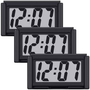 lot 14421 image: Frienda 3 Pieces Mini Digital Clock Small Digital Clock Stick on Battery Operated Self Adhesive Bracket for Car Dashboard Fridge (Black)