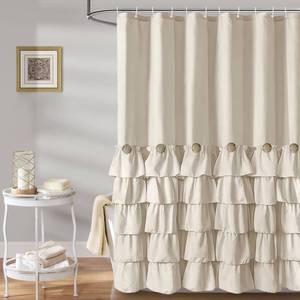 lot 14438 image: Seasonwood Beige Ruffle Shower Curtain 72x84 Inch Neutral Shower Curtain Button Design Farmhouse Country Style Rustic Decorative Fabric Shower Curtains