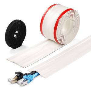 lot 14439 image: 8.2ft Cord Cover Floor, Soft PVC Cord Covers for Wires on Floor, Self-Adhesive Cord Hider, Cable Management Wire Protector for Commercial Office CarpetFloorsWall White