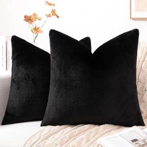 lot 14445 image: Pallene Faux Fur Plush Throw Pillow Covers 20x20 Set of 2, Luxury Soft Fluffy Cozy Decorative Pillow Covers for Sofa, Couch, Living Room, Black