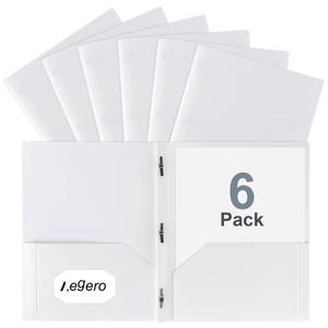 lot 14447 image: Aegero Folders with Pockets and Prong with Fasteners (6 Pack,White),Durable Plastic Pocket Folders with Prongs,Tear Resistant,2 Pocket 3 Prong Folders for Schoolwork and Office,Letter Size