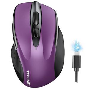 lot 14463 image: TECKNET Wireless Mouse (BT5.03.0 and 2.4G) Rechargeable 4800 DPI Silent USB A and Bluetooth Mouse 6 Buttons, Wide Compatibility - Purple