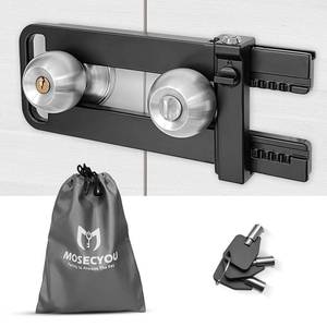 lot 14465 image: MOSECYOU Double Door Locking Device, French Door Lock Security Barricade, Keyed Extra Door Lock for Doors with Double HandlesKnobsLevers, All Metal Construction, Safety U-Shaped Bar Prevent Kick Ins