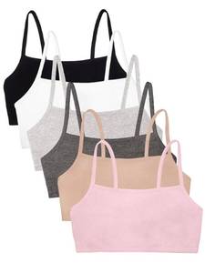lot 14469 image: Fruit of The Loom Womenfts Spaghetti Strap Cotton Pullover Sports Bra Value Pack, SandWhiteHeather GreyBlackBlushing RoseCharcoal size small