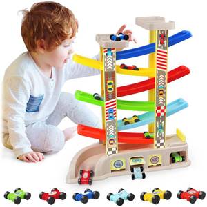 lot 17284 image: Montessori Toys for 2 3 Year Old Boys Toddlers, Car Ramp Toys with 6 Cars and Race Tracks, Garages and Parking Lots, Ramp Racer Toy Gift for Boys Girls Age 18 Months and Up, Multicolor