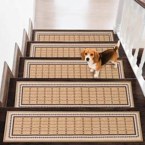 lot 17292 image: Mollydot Stair Treads Non Slip 15PCS - 8x30in Indoor Stair Runners for Wooden Steps, Soft Carpet Stair Treads, Edging Stair Rugs, Peel and Stick Stair Treads Washable Reusable Adhesive (Beige)in
