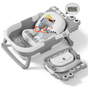 lot 17293 image: Collapsible Baby Bathtub for Newborn, Foldable Baby Bath Tub with Thermometer and Soft Floating Cushion and Drain Hole, Portable Travel Infant Bath Tubs for Newborns to Toddlers 0-36 Months Boys, Grey