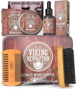 lot 17299 image: Viking Revolution Ultimate Grooming Kit for Men - Boar Brush, Wood Comb, Sandalwood Balm and Oil, Scissors for Beard and Mustache