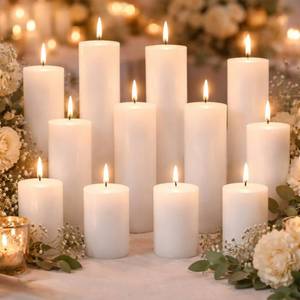 lot 17301 image: Lounsweer 12 Pcs Pillar Candles Bulk for Wedding Unscented Pillar Candles 3 Set 2 x 368 Inch Multi Size for Weddings Engagement Spa Home Party Events Ceremony(White)
