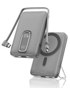 lot 18356 image: Nllosa for MagSafe Portable Charger Fast Charging,22.5W 10000mAh Magnetic Power Bank with Built-in Cable and Stand, for MagSafe Battery Pack Compatible with iPhone 171615141312 Charcoal Black