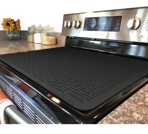 lot 18357 image: YUHFERA Stove Top Cover for Electric Stove - Silicone Stove Mat for Glass Top, Glass Cooktop Protector For Kitchen,Multi-functional Oven Covers for Electric Stove (Black,28 x 20)