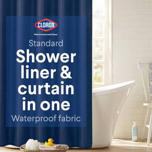 lot 18358 image: Clorox 2-in-1 Bathroom Shower Curtain Liner, Durable Fabric, Weighted Magnets for Bath Water Control, Washable Premium Quality, Modern - 72 x 72in Bluein