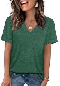 lot 18360 image: WIHOLL Womens Tops Short Sleeve Casual Summer Outfits Loose Fit V Neck T Shirts Trendy Fashion St Patricks Day Shirt Green L