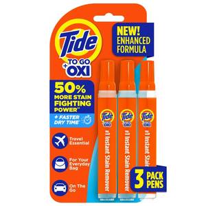 lot 18363 image: Tide Stain Remover for Clothes, Tide To Go Pen, Instant Stain Remover Pen and Spot Cleaner, Portable and Travel-Friendly, Works on Food and Drink Stains, Fits in Purses and Bags, 3 Count (Pack of 1)