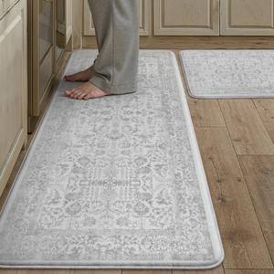 lot 19540 image: PureCozy Kitchen Mats 2PCS Anti Fatigue Cushioned Mat Gray Vintage Kitchen Mats for Floor Waterproof Non Slip Comfort Standing Grey Retro Floral Rug for Sink Laundry Office 17.3x47in17.3inx30inin