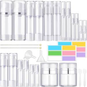lot 19541 image: Meanplan 32 Pack Airless Pump Jars Set 3.41.710.34oz Refillable Travel Cosmetic Container Mini Leak Proof Atomizer Spray Bottle Skincare Dispenser for Toiletry, Cream Lotion, Foundation, Shampoo