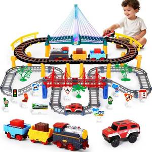 lot 19546 image: Letapapa Electric Train Set for Kids Ages 4-8, Christmas Birthday Gifts for 3 4 5 6 Year Old Boys, Train Tracks for Toddlers 3-5, Toy Trains for Boys Age 4-7 with Light-Up Bridge and Realistic Sounds