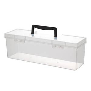 lot 19547 image: Vidifor Plastic Portable Container with Handle, Art Craft Sewing Storage Box with Latching Lid for Paint Brush, Tools, Crayon, Washi Tape, Ruler, Ornaments, Ribbons (Black 14.1 x 4.3 x 4.7 in)