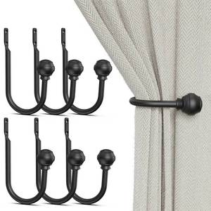 lot 19559 image: Hion Curtain Holdbacks Black 6pcs, Curtain Tiebacks Wall Mounted Curtain Hooks Holders for Drapes