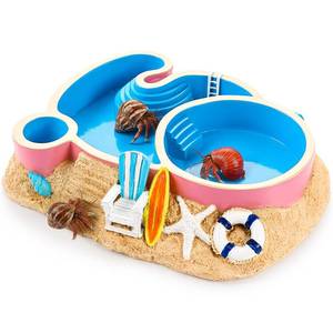 lot 19562 image: Gerrii Hermit Crab Water Bowl with Climbing Ramp, 2 Compartments Resin Hermit Crab Water Bathing Pool Accessories Food Dish Seashell Reptile Climbing Habitat Platform for Lizard Frog Gecko