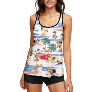 lot 20198 image: HUNTFAMI Tankinis Swim Suits for Women Two Piece 2025 Summer Womens Bathing Suits Holiday Spring Beachwear Women with Boyshorts, Corgi