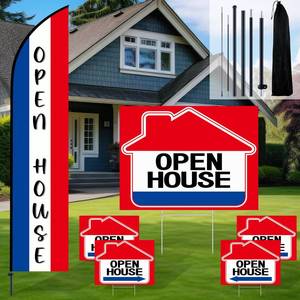 lot 20203 image: Mindsoft 6 Pcs Open House Signs Set 7 ft Open House Feather Flag for Real Estate 5 Packs Advertising Flag Yard Signs with Directional Arrows and Metal Stakes