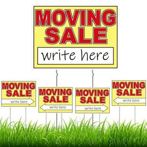 lot 20206 image: Drydiet 5 Pcs Double Sided Moving Yard Sale Signs 12 x 16ftft Waterproof Corrugated Plastic Moving Sale Sign Kit with Stakes, Directional Arrows Yard Supplies for Outdoor Estate Event(Red, Yellow)
