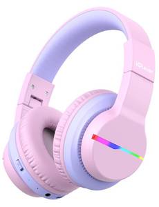 lot 20208 image: iClever BTH12 Kids Bluetooth Headphones,Colorful LED Lights,7485dBA Safe Volume,85H Playtime,Bluetooth 5.2,Over Ear Headphones Built-in Mic for iPadTabletAirplane,Blossom Pink