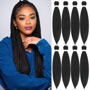 lot 20209 image: Braiding Hair Pre Stretched 20 Inch 8 Packs Pre Stretched Braiding Hair Extension For Braiding For Box Braids Hot Water Setting Soft Yaki Texture Easy To Twist(20Inch,1B)