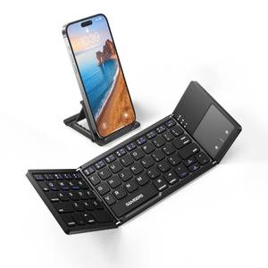 lot 20213 image: Samsers Foldable Bluetooth Keyboard with Touchpad - Portable Wireless Keyboard with Holder, Rechargeable Full Size Ultra Slim Pocket Folding Keyboards for Android Windows iOS Tablet and Laptop - Black
