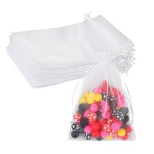 lot 20217 image: Teqooza Mini Organza Bag, 5 x 7 inch White Sheer Organza Jewelry Gift Bags, Party Favor Bags with Drawstring, Mesh Candy Bags for Wedding Halloween Christmas Party, 20 Pcs