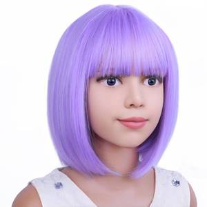 lot 20220 image: PATTNIUM Kids Purple Wig Child Bob Wig Short Light Purple Wigs for Girls Lavender Purple Bob Hair Cosplay Party Synthetic Rose Net Daily Wear Wigs