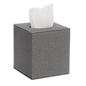 lot 20222 image: Sumnacon Square Linen Tissue Box Cover - Stylish Cube Tissue Box Holder with Magnetic Bottom, Decorative Tissue Box for Vanity Toilet Dresser Night Stand Table Countertop Home Office Car, Grey