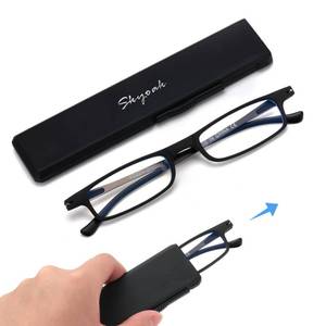 lot 20241 image: SKYOAK Ultra thin Lightweight Folding Reading Glasses Women Men TR90 Blue Light Blocking Anti UVEyestrain Foldable Compact Computer Readers Portable Unique Stretchable Slim Flat case Black 1.5