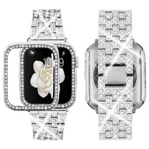 lot 20246 image: SUPOIX Compatible with Apple Watch Band S11 S10 46mm  Case, Women Jewelry Bling Diamond Replacement Strap and Soft TPU Case for iWatch Series 1110 (46mm,Silver)