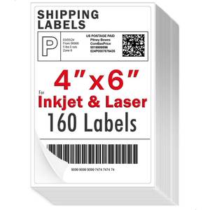 lot 20249 image: 4x6 inch Shipping Labels, Laser and Inkjet Printer Compatible, Multi-Purpose Strong Adhesive Stickers, Matte White 160 Labels
