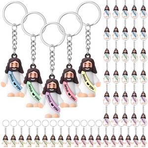 lot 20250 image: Sumind 48 Pcs Jesus Toys Figurine Christian Keychain Jesus Doll Religious Keychain Bulk Classic Christian Rings for Christ(Macaron Color,White Jesus Loves You)