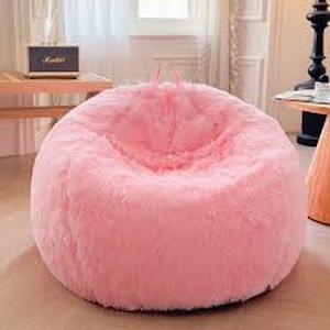 lot 13822 image: Pink Shag Faux Fur giant bean bag cover