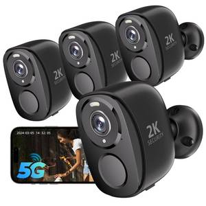 lot 1660 image: Rraycom 4Pack 5G2.4G Security Cameras Wireless Outdoor,2K Battery Powered AI Motion Detection Siren Alarm WiFi Home Indoor Camera, Color Night Vision, 2-Way Talk, Waterproof, Works wAlexa, CloudSD