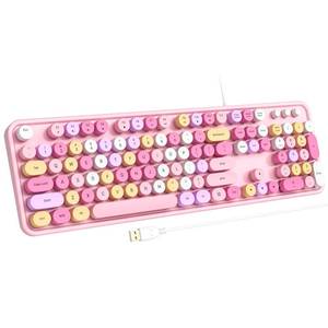 lot 1669 image: Atelus Computer Keyboard Wired, Plug Play USB Keyboard with Large Number Pad, Caps Indicators, Foldable Stands, Full Size Keyboard for Windows PC Laptop (Pink Colorful)