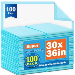 lot 1672 image: VISRIE 100Pcs 30�� x 36��Bed Pads Disposable Adult, Incontinence Bed Pads, Super Absorbency Chucks Pads Disposable, Chucks Underpads Extra Large, Pee Pads for Adults, Pets & Kids, Puppy Training Pads
