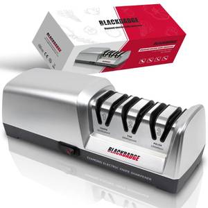 lot 1675 image: BLACKBADGE Professional Electric Knife Sharpener for Kitchen Knives, 3-Stages Sharpener System with Diamond Abrasives, Quickly Sharpening, RepairRestorePolish Blades