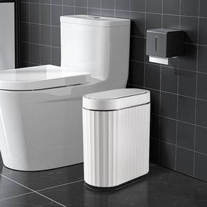 lot 1683 image: ELPHECO Bathroom Trash Can with Lid 2 Gallon Small Sensor Garbage Can, Slim Smart Trash Bin, Waterproof Automatic Wastebasket, Narrow Plastic Garbage Bin for Bathroom, Black and White