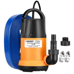 lot 1698 image: Limodot Submersible Water Pump With 25ft. Hose Kit, Sump Pump, Utility Pump with 25-Foot Power Cord, 4000GPH, Portable Water Pump for Swimming Pools, Garden Ponds, Basements, Multi-Purpose Drainage