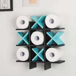 lot 1713 image: Weysat Tic Tac Toe Toilet Paper Holder Stand Bathroom Wall Decor Rustic Wooden Hanging Storage Freestanding Wall Mounted Shelves Decor for Toilet Tissue Farmhouse