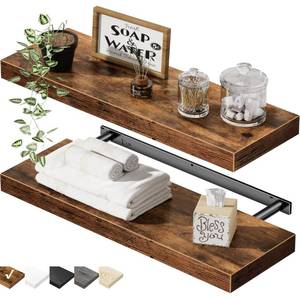 lot 1714 image: QEEIG Bathroom Floating Shelves for Wall - 15.7 Wall Mounted Shelf Over Toilet Farmhouse Home Decor Display Bookshelf Small 15.7 x 6.7 inch Set of 2, Rustic Brown (008-40BN)