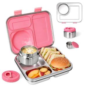 lot 1721 image: WoniuSnail Stainless Steel Bento Lunch Box,Leakproof 3-Compartment,BPA-Free, Eco-Friendly,Dishwasher Safe,Large-Capacity Metal Lunch Box for School,Office &Travel -��Pink��