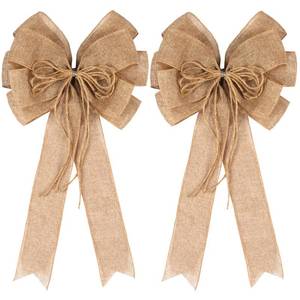 lot 2019 image: 2 Pack Large Burlap Jute Hemp Rope Bows for Wreaths,Rustic Farmhouse Crafts Bow Wrapping Tree Topper Wedding Holiday Birthday Party Wall Home Boho Front Door Decorations