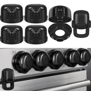 lot 2026 image: Stove Knob Safety Covers for Child (5  1 Pack), Upgraded Universal Size Press Gas Stove Knob Covers with Adhesive, Heat-Resistant Childproof Oven Locks for Kids and Pets (Black)